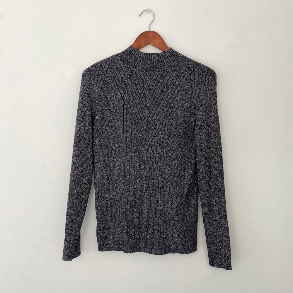 INC metallic silver and black long sleeve sweater women size xl
